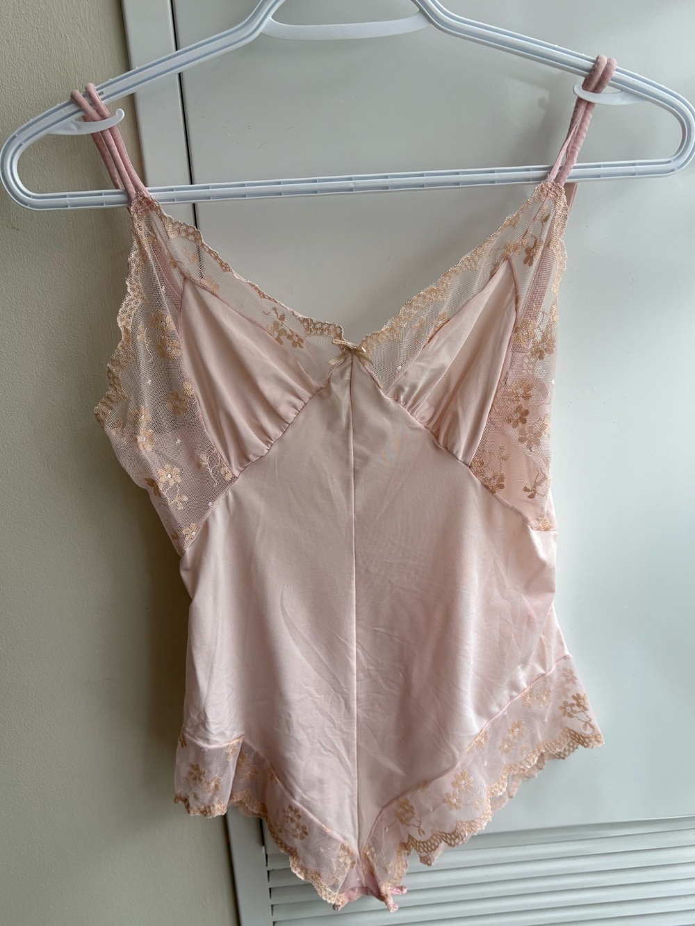 Women's Pink Fairy Lace Trim Satin Camisole Bodysuit
